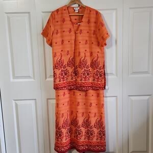 Magic Women's Orange Floral Paisley Maxi Dress & Jacket Size SM Vibrant Wedding